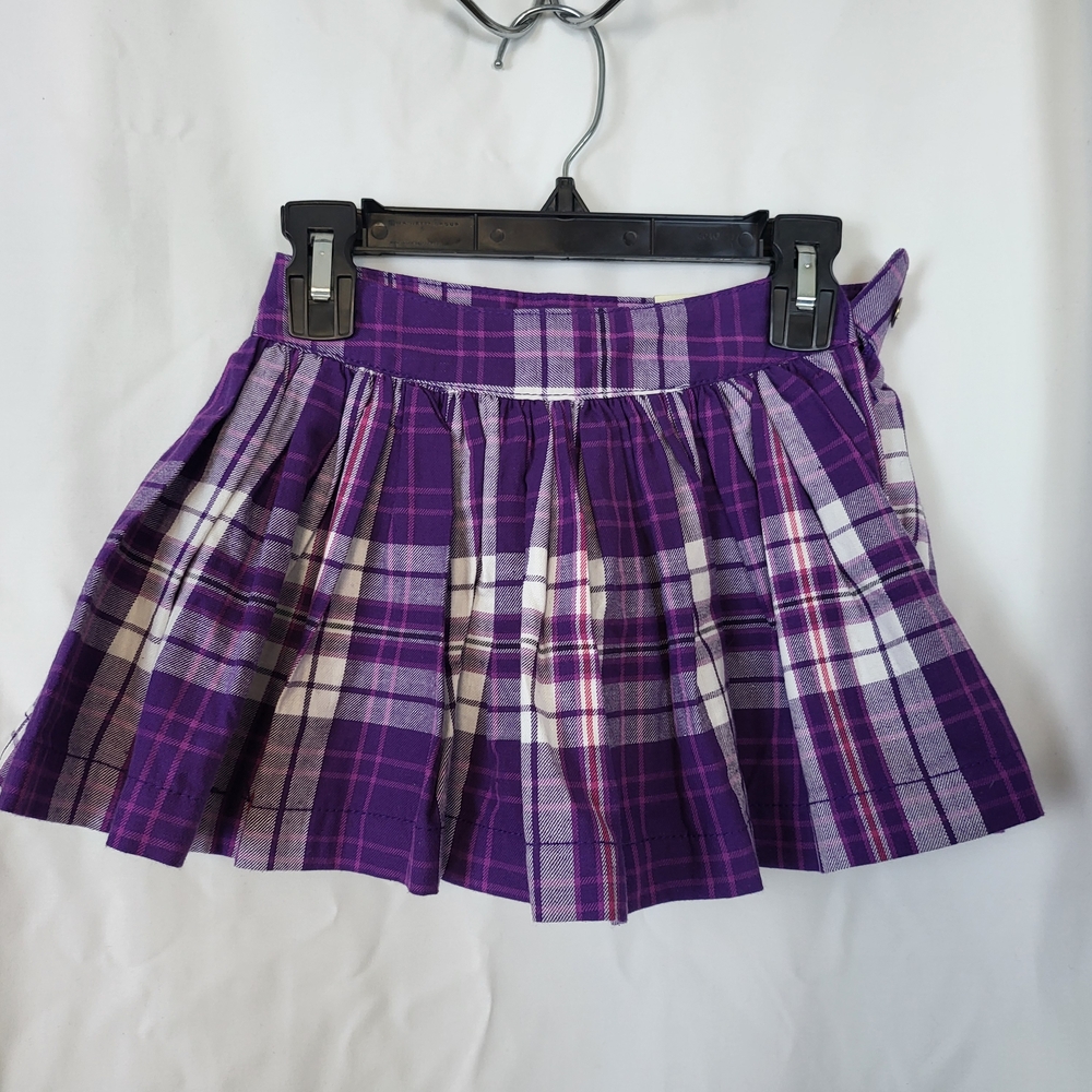 Children's Place Girls Purple White Plaid Pleated Casual School Skort Sz 4 New